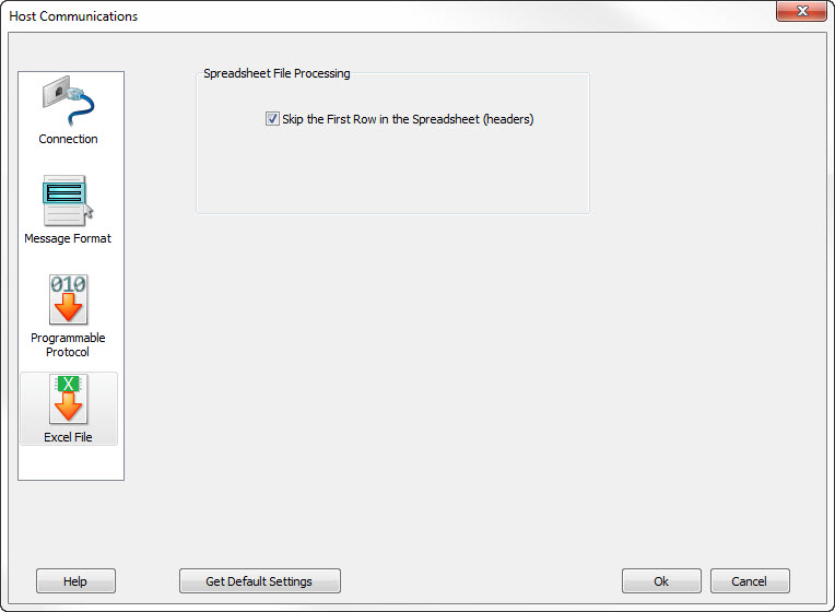 Excel file transfer settings
